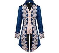 Generisch Giacca outdoor da uomo invernale vintage frack giacca medievale gotico principe vittoriano gonna da passeggio uniformi uomo cappotto doppio petto, Blu, XL