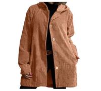 Generisch Giacca Shacket da donna a coste, con bottoni, a maniche lunghe, con cappello (giallo, XXL)