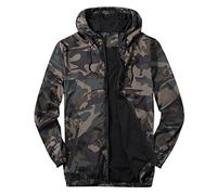 Generisch Giacca softshell da uomo, patchwork, per le attività all'aria aperta, per le mezze stagioni, per il tempo libero, pieghevole, con cappuccio, mimetico, L