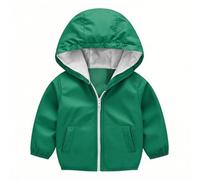 Generisch Giacca softshell per bambini, impermeabile, con cappuccio, antivento, leggera, per il tempo libero, per le mezze stagioni, per ragazzi e ragazze, giacca autunnale a vento, verde, 100