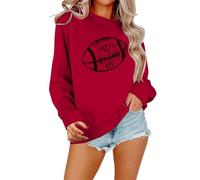 Generisch Giacca sportiva da donna senza giorno football, felpa da donna, graziosa grafica, divertente domenica, casual, a maniche lunghe, girocollo, Colore: rosso, S