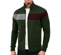 Generisch Giacca sportiva da uomo, vintage, con colletto alto, per il tempo libero, per l'autunno e l'inverno, per la montagna, con chiusura lampo, morbida, comoda giacca colorblock patchwork, verde