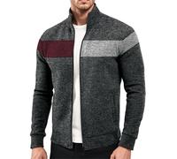 Generisch Giacca sportiva da uomo, vintage, con colletto alto, per il tempo libero, per l'autunno e l'inverno, per la montagna, con chiusura lampo, morbida, comoda giacca colorblock patchwork, grigio