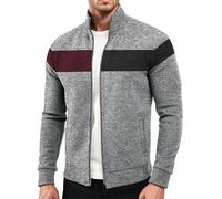 Generisch Giacca sportiva da uomo, vintage, con colletto alto, per il tempo libero, per l'autunno e l'inverno, per la montagna, con chiusura lampo, morbida, comoda giacca colorblock patchwork, grigio