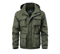 Generisch Giacca tattica da uomo con cappuccio e tasche multiple, impermeabile, in stile militare, antivento, con chiusura lampo, oliva urbano, M