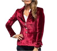 Generisch Giacca vintage in velluto da donna, con scollo a V, slim fit, a spacco, a maniche lunghe, stile retrò, casual, a maniche lunghe, dressy coat retrò, casual, con bottoni, Colore: rosso, XL