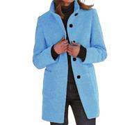 Generisch Giacche Caban Donna Invernale Peacoat Giacca Misto Lana Peacoat Singolo Fila con Collo Alto Capispalla Medio Lungo con Tasca, azzurro, S