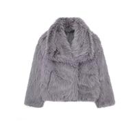 Generisch Giacche da donna in pelliccia sintetica, 2025 inverno caldo fuzzy cropped coat, Open Front Fluffy Outerwear, Outerwear Streetwear, grigio, S