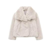 Generisch Giacche da donna in pelliccia sintetica, 2025 inverno caldo fuzzy cropped coat, Open Front Fluffy Outerwear, Outerwear Streetwear, bianco, M