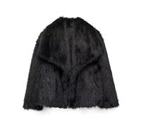 Generisch Giacche da donna in pelliccia sintetica, 2025 inverno caldo fuzzy cropped coat, Open Front Fluffy Outerwear, Outerwear Streetwear, Nero , M