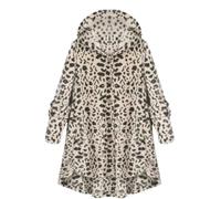 Generisch Giacche da donna taglie forti, soffice giacca in pile con bottoni e cappuccio, 2025, cappotto invernale alla moda, lungo, caldo e morbido con tasche, leopardo, M