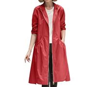 Generisch Giacche lunghe per il tempo libero 2026, trench leggero, abbigliamento esterno alla moda per vestibilità larga, giacca a vento al ginocchio, Colore: rosso, M