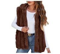 Generisch Gilet da donna in morbida pelliccia sintetica con cappuccio, senza maniche, per autunno e inverno, morbido gilet in pelliccia come accessorio elegante, Stil_d01 marrone, S