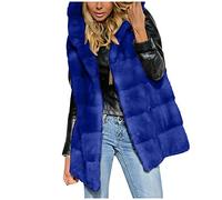 Generisch Gilet da donna in pelliccia sintetica senza maniche, corto con come scaldacollo, per le giornate fredde, Blu, S