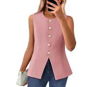Generisch Gilet da donna senza maniche, elegante, con bottoni, girocollo, business, casual, da lavoro, Colore: rosa., L
