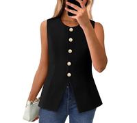 Generisch Gilet da donna senza maniche, elegante, con bottoni, girocollo, business, casual, da lavoro, Nero , XS