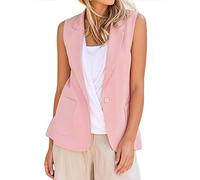 Generisch Gilet da donna senza maniche, elegante tinta unita, con taschino, scollo a V, monopetto, per il tempo libero, da lavoro, da lavoro, Colore: rosso, XL