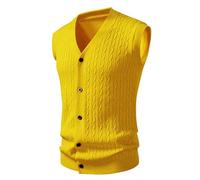 Generisch Gilet da lavoro da uomo, senza maniche, leggero, scollo a V, con bottoni, strato di base, sottile, maglia fine, slim fit, giallo., XXL