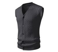 Generisch Gilet da lavoro da uomo, senza maniche, leggero, scollo a V, con bottoni, strato di base, sottile, maglia fine, slim fit, GY2, XL
