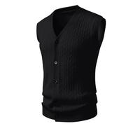 Generisch Gilet da lavoro da uomo, senza maniche, leggero, scollo a V, con bottoni, strato di base, sottile, maglia fine, slim fit, Nero , 4XL
