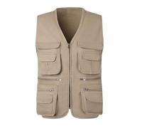 Generisch Gilet da pescatore da uomo, senza maniche, in cotone, per attività all'aria aperta, multifunzione, con tasche multiple, casual, da giornalista, robusto, per safari, beige., XL