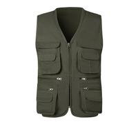 Generisch Gilet da pescatore da uomo, senza maniche, in cotone, per attività all'aria aperta, multifunzione, con tasche multiple, casual, da giornalista, robusto, per safari, verde, XL