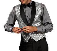 Generisch Gilet da uomo alla moda con scollo a V per un layering casual occasioni eleganti come capispalla versatile senza maniche, argento, L