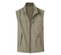 Generisch Gilet da uomo Cardigan con tasche multiple, gilet da uomo softshell senza maniche, impermeabile, con cerniera lampo, giacca da fotografo, gilet da lavoro leggero, cachi, XXL