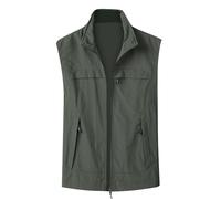 Generisch Gilet da uomo Cardigan con tasche multiple, gilet da uomo softshell senza maniche, impermeabile, con cerniera lampo, giacca da fotografo, gilet da lavoro leggero, verde militare, L