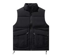 Generisch Gilet da uomo con colletto alla moda, tasche ispessite per un maggiore calore, tinta unita, ideale come giacca per le mezze stagioni per l'inverno, Nero , XXL