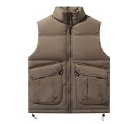 Generisch Gilet da uomo con colletto alla moda, tasche ispessite per un maggiore calore, tinta unita, ideale come giacca per le mezze stagioni per l'inverno, cachi, XXL
