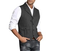Generisch Gilet da uomo con colletto flip a spina di pesce sottile per un'eleganza casual, grigio., M