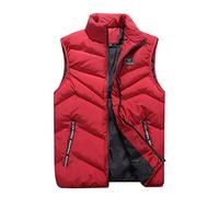 Generisch Gilet da uomo invernale, da lavoro, da uomo, leggero, con colletto alto, senza maniche, con chiusura lampo, per il tempo libero, giacca trapuntata, Colore: rosso, L