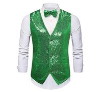 Generisch Gilet da uomo lucido con paillettes scollo a V papillon gilet con paillettes gilet con paillettes showmen carnevale discoteca giubbotto per feste a tema, gilet senza maniche matrimonio
