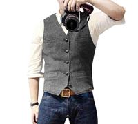 Generisch Gilet da uomo, slim fit, con scollo a V, moderno, per il lavoro, per il matrimonio, con tasche, casual, per il matrimonio, grigio., XXL