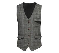 Generisch Gilet da uomo vintage a quadretti, leggero, traspirante, classico, senza maniche, retrò, per matrimonio, business, per il tempo libero, per il tempo libero, per il tempo libero, con
