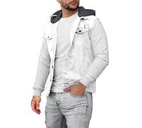 Generisch Gilet di jeans da uomo senza maniche, con tasche e cappuccio, slim fit, senza maniche, giacca sportiva leggera, tinta unita, per casual, bianco, L