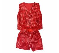 Generisch Gilet glitterato, abbigliamento da danza jazz per spettacoli moderni, con gilet con paillettes, pantaloni abbinati, ideale per esibizioni e occasioni formali, 3-15 anni, unisex, Colore
