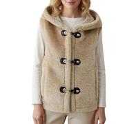 Generisch Gilet in pile alla moda da donna con bottoni annodati come capispalla senza maniche per un piacevole calore casual nella vita di tutti i giorni, cachi, S