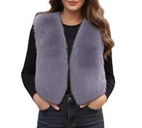 Generisch Gilet invernale da donna con calda fodera in pile come giacca alla moda per le giornate fredde, abbigliamento elegante per le attività all'aria aperta, grigio., 4XL