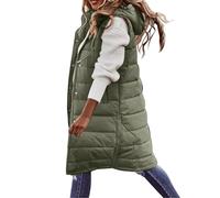 Generisch Gilet invernale da donna, senza maniche, caldo, taglio largo, trapuntato, con tasche, gilet trapuntato, gilet trapuntato, gilet da donna con cappuccio, verde, 3XL