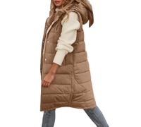 Generisch Gilet invernale da donna, senza maniche, caldo, taglio largo, trapuntato, con tasche, gilet trapuntato, gilet trapuntato, gilet da donna con cappuccio, cachi, 4XL