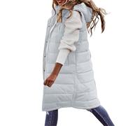Generisch Gilet invernale da donna, senza maniche, caldo, taglio largo, trapuntato, con tasche, gilet trapuntato, gilet trapuntato, gilet da donna con cappuccio, grigio., 5XL