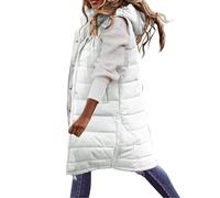 Generisch Gilet invernale da donna, senza maniche, caldo, taglio largo, trapuntato, con tasche, gilet trapuntato, gilet trapuntato, gilet da donna con cappuccio, bianco, XL