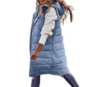 Generisch Gilet invernale da donna, senza maniche, caldo, taglio largo, trapuntato, con tasche, gilet trapuntato, gilet trapuntato, gilet da donna con cappuccio, Blu, XL