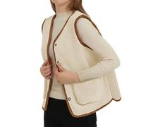 Generisch Gilet invernale in pelliccia di agnello, alla moda, senza maniche, con fodera in pile, per il freddo, beige., M