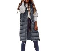 Generisch Gilet lungo da donna, imbottito, in pile, caldo, senza maniche, per l'inverno, l'autunno, l'adolescente, la ragazza, il giubbotto lungo trapuntato, A03 grigio scuro, S