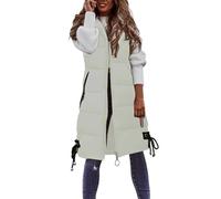 Generisch Gilet lungo da donna, imbottito, in pile, caldo, senza maniche, per l'inverno, l'autunno, l'adolescente, la ragazza, il giubbotto lungo trapuntato, A01 beige., S