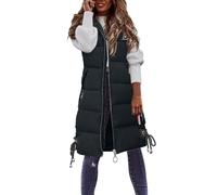 Generisch Gilet lungo da donna, imbottito, in pile, caldo, senza maniche, per l'inverno, l'autunno, l'adolescente, la ragazza, il giubbotto lungo trapuntato, A02 nero., S
