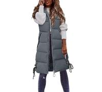 Generisch Gilet lungo da donna, imbottito, in pile, caldo, senza maniche, per l'inverno, l'autunno, l'adolescente, la ragazza, il giubbotto lungo trapuntato, A02 Grey, S